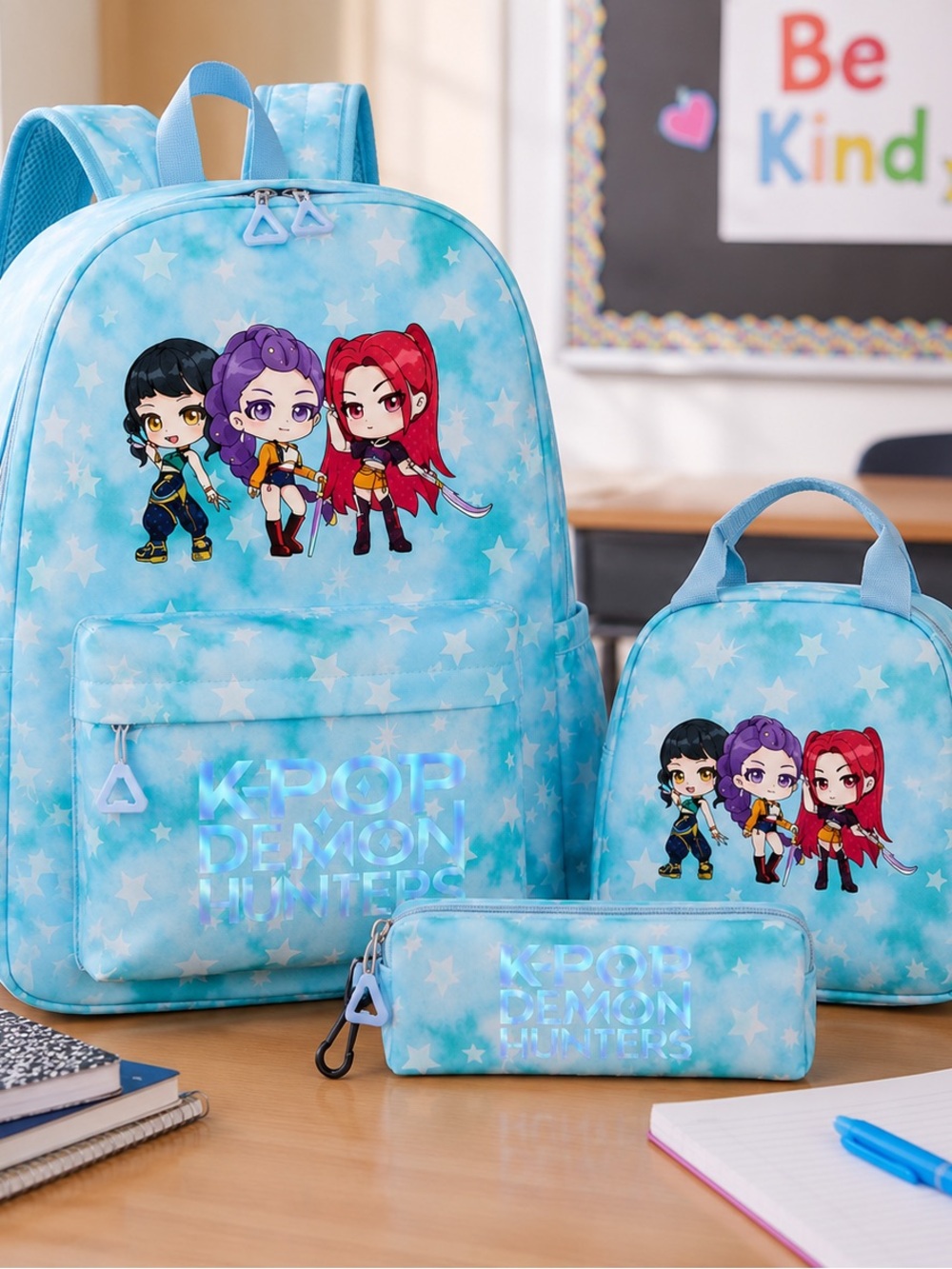 KPOP Demon Hunters 3-Piece Blue Backpack Set